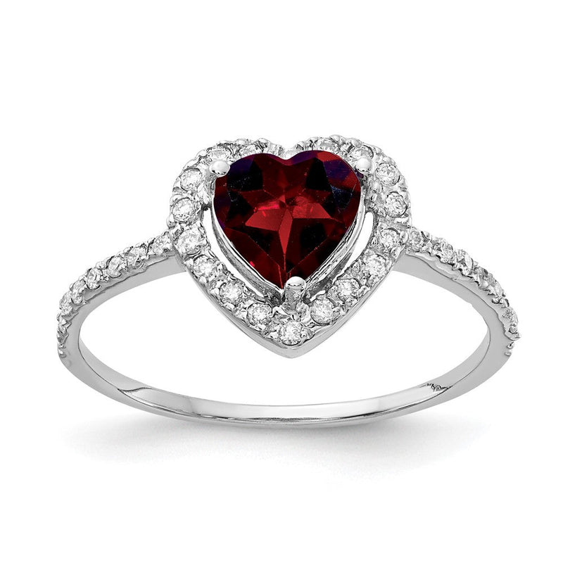 14K Weißgold Ring mit 6-mm-Herz-Granat AA und echten Diamanten