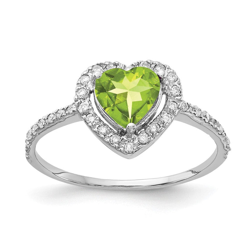 14K Weißgold Ring mit 6-mm-Peridot in Herzform und echten Diamanten VS