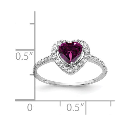 14K Weißgold 6mm Herz Rhodolith Granat Aaa Diamant Ring