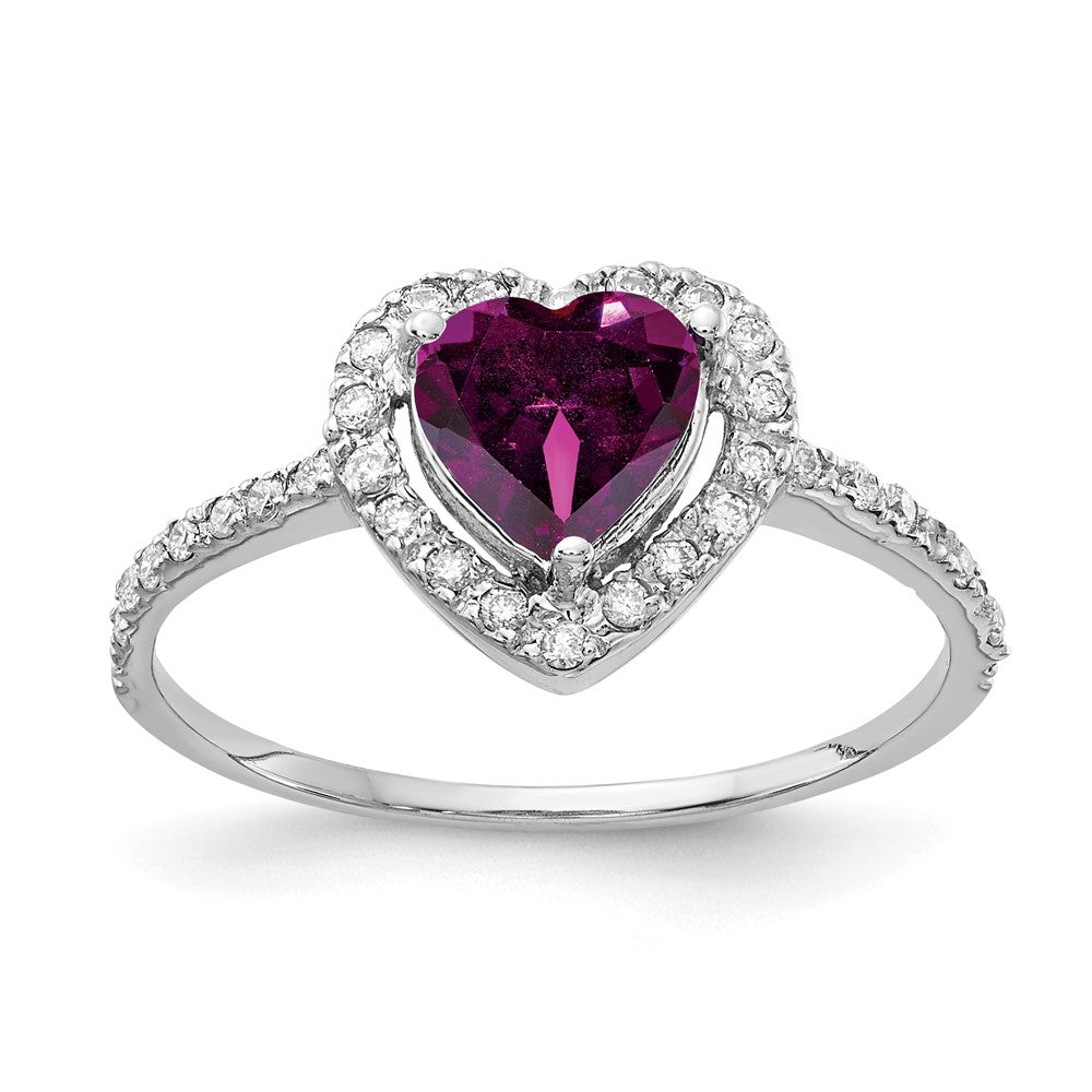 14K Weißgold 6mm Herz Rhodolith Granat Aaa Diamant Ring