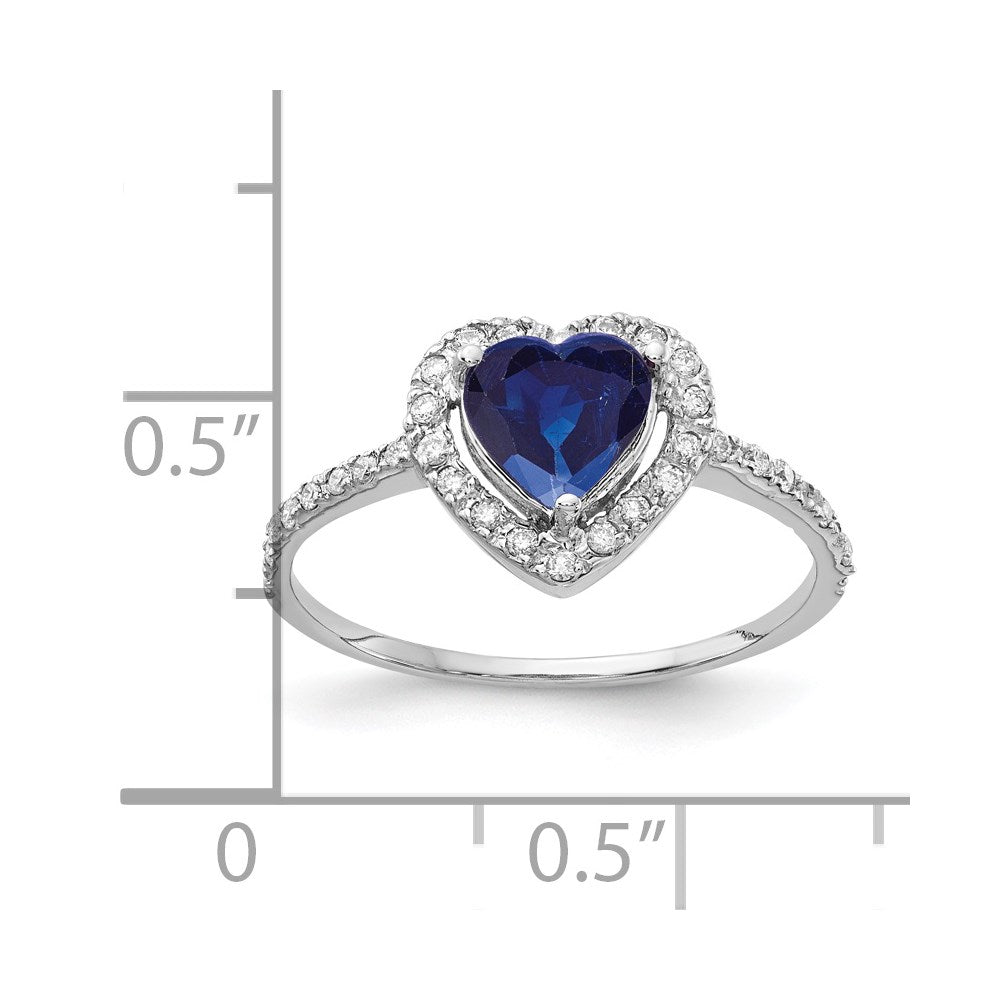 14K Weißgold Ring mit 6-mm-Herzsaphir der Güteklasse A und echtem Diamant