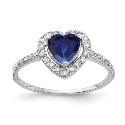 14K Weißgold Ring mit 6-mm-Herzsaphir der Güteklasse A und echtem Diamant