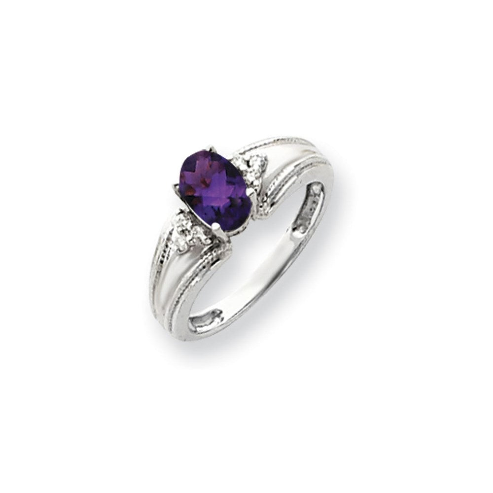 14K Weißgold 7x5mm Oval Amethyst Karo A Diamant Ring