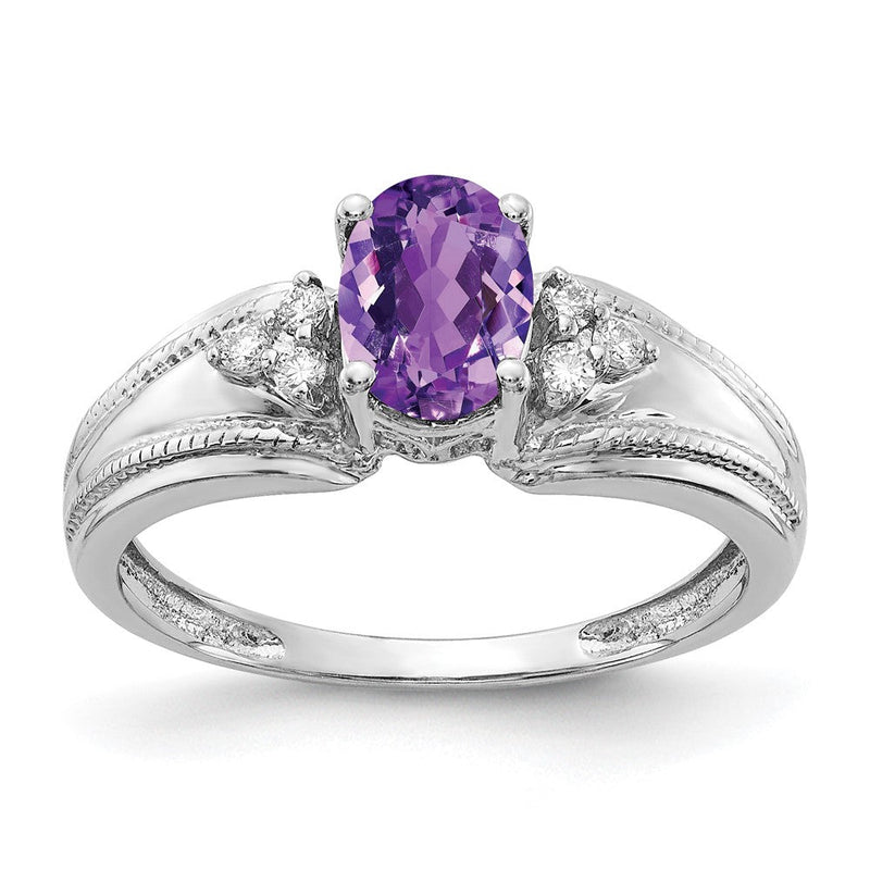 14K Weißgold 7x5mm Oval Amethyst Aa Diamant Ring