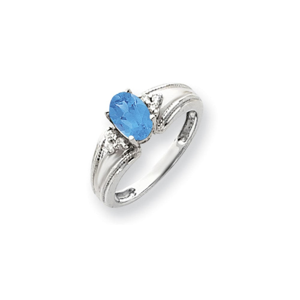 14K Weißgold 7x5mm Oval Blautopas Karo A Diamant Ring