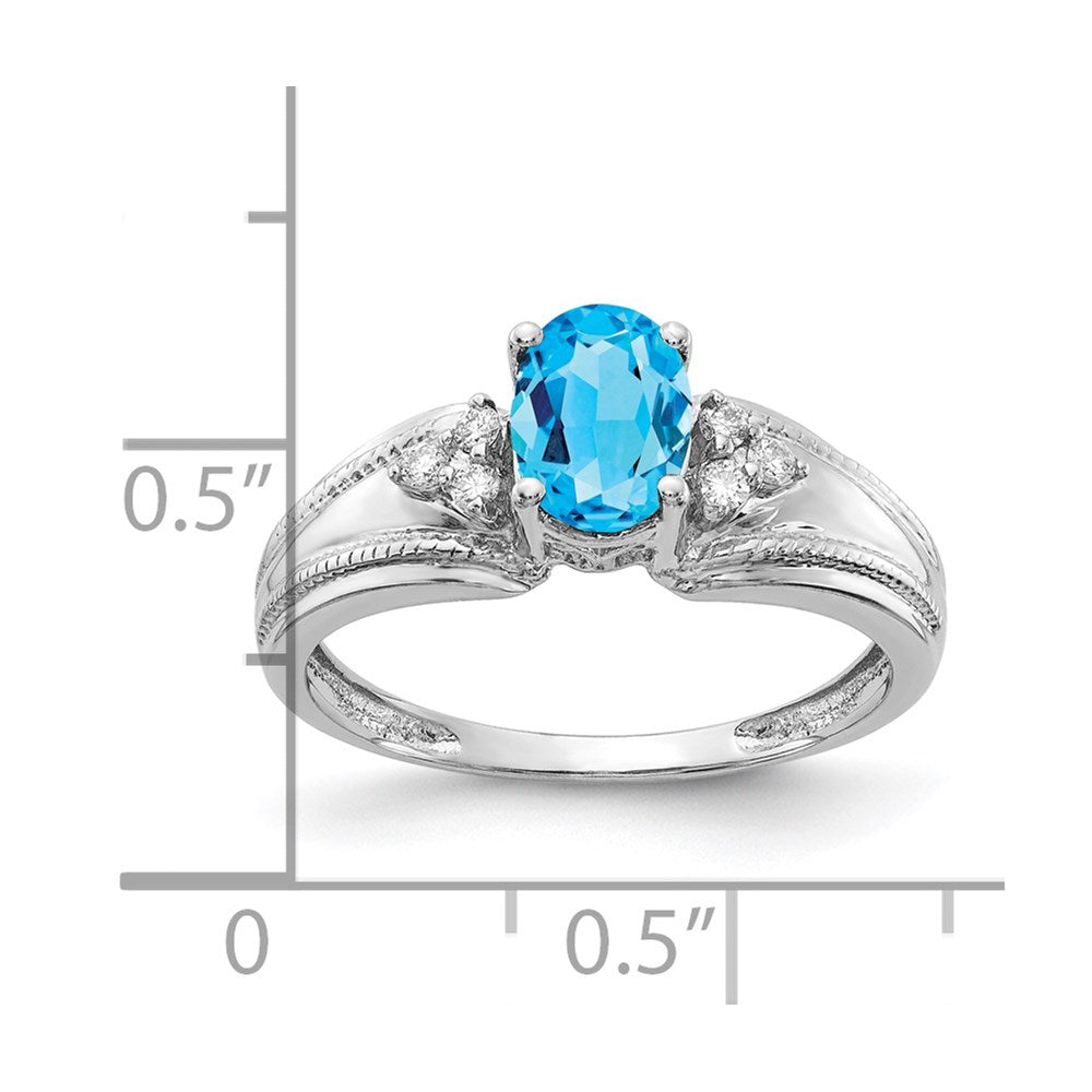 14K Weißgold 7x5mm Oval Blautopas Aa Diamant Ring