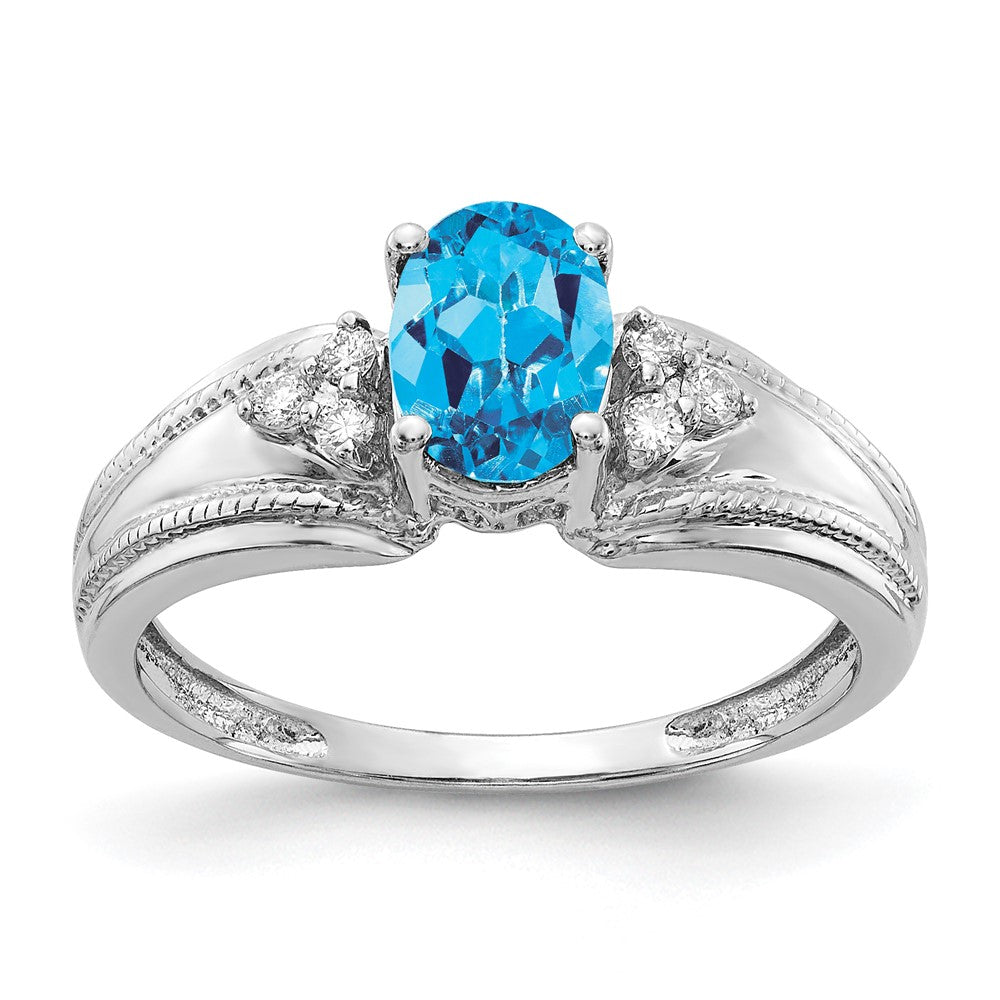 14K Weißgold 7x5mm Oval Blautopas Aaa Diamant Ring