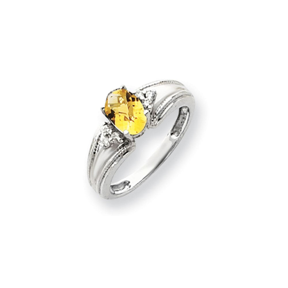 14K Weißgold 7x5mm Oval Citrin Karo A Diamant Ring