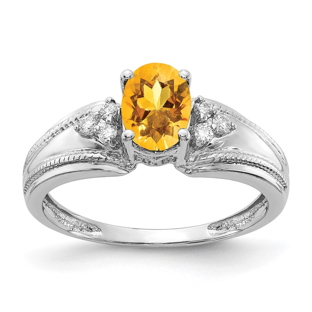 14K Weißgold 7x5mm Oval Citrin Aaa Diamant Ring