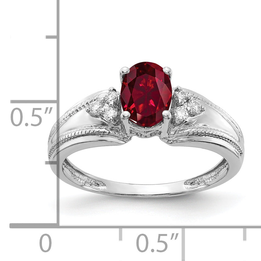 14K Weißgold 7x5mm Oval Erzeugt Rubin Aa Diamant Ring