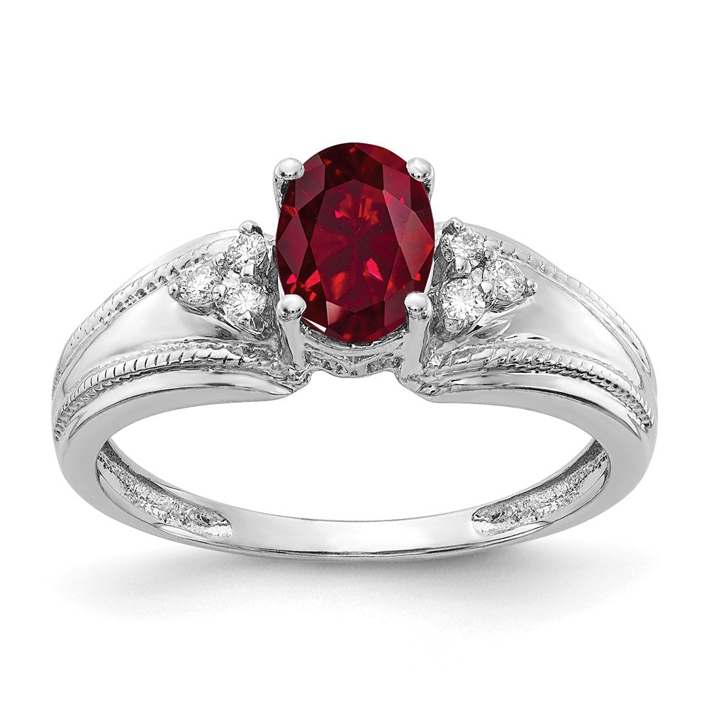 14K Weißgold 7x5mm Oval Erzeugt Rubin Aaa Diamant Ring