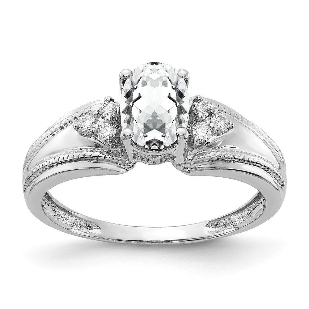 14K Weißgold 7x5mm Oval Zirkonia A Echt Diamant Ring