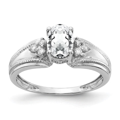 14K Weißgold 7x5mm Oval Zirkonia A Echt Diamant Ring