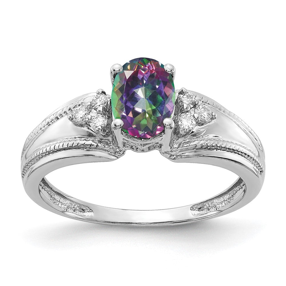 14K Weißgold Aa Diamant & Mystic Feuer Topas Ring