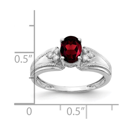 14K Weißgold 7x5mm Oval Granat A Echt Diamant Ring