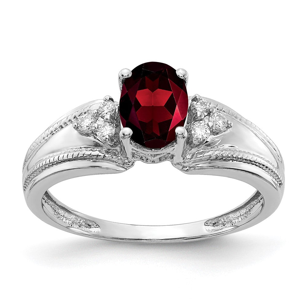 14K Weißgold 7x5mm Oval Granat A Echt Diamant Ring