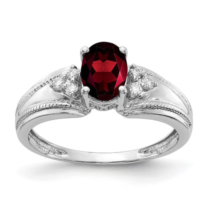 14K Weißgold 7x5mm Oval Granat A Echt Diamant Ring