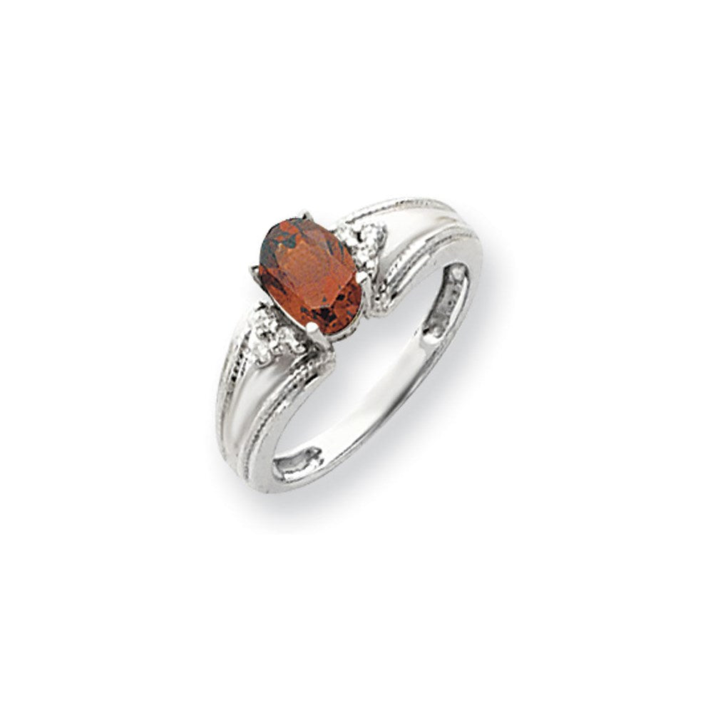 14K Weißgold 7x5mm Oval Granat Karo A Diamant Ring
