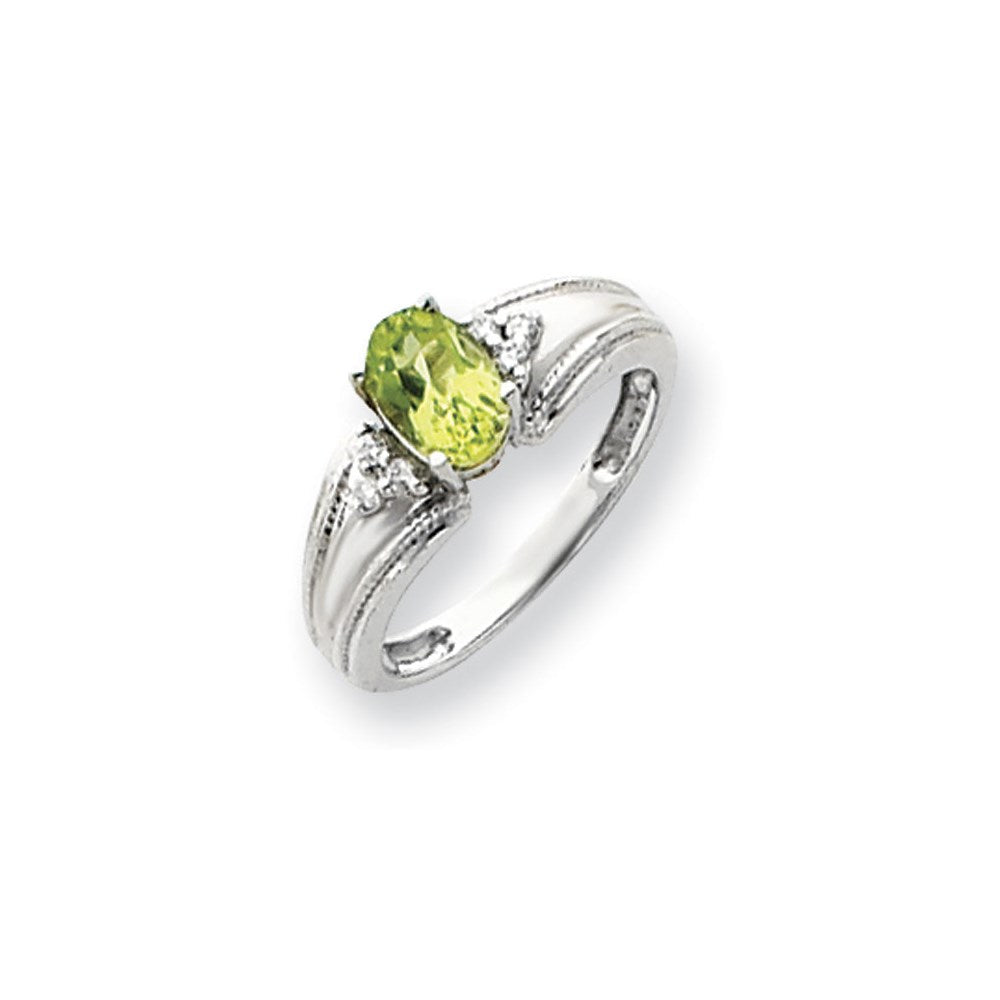 14K Weißgold 7x5mm Oval Peridot Karo A Diamant Ring