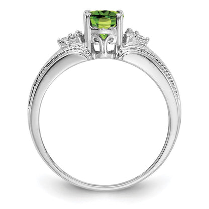 14K Weißgold 7x5mm Oval Peridot Aa Diamant Ring