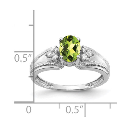 14K Weißgold 7x5mm Oval Peridot Aa Diamant Ring