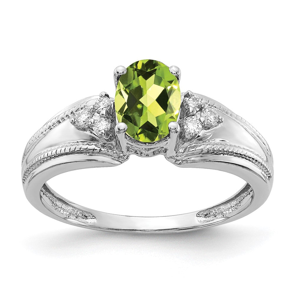 14K Weißgold 7x5mm Oval Peridot Aaa Diamant Ring