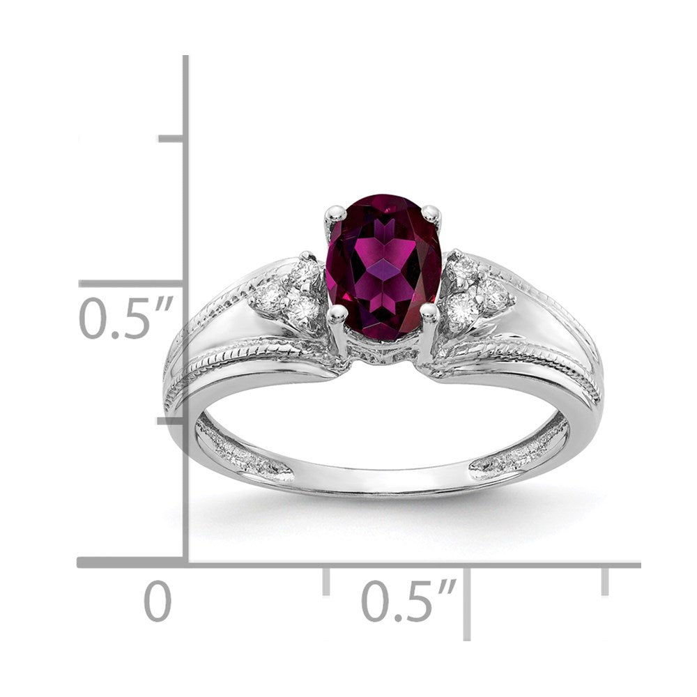 14K Weißgold 7x5mm Oval Rhodolith Granat Aa Diamant Ring