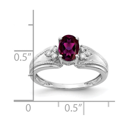 14K Weißgold 7x5mm Oval Rhodolith Granat A Diamant Ring