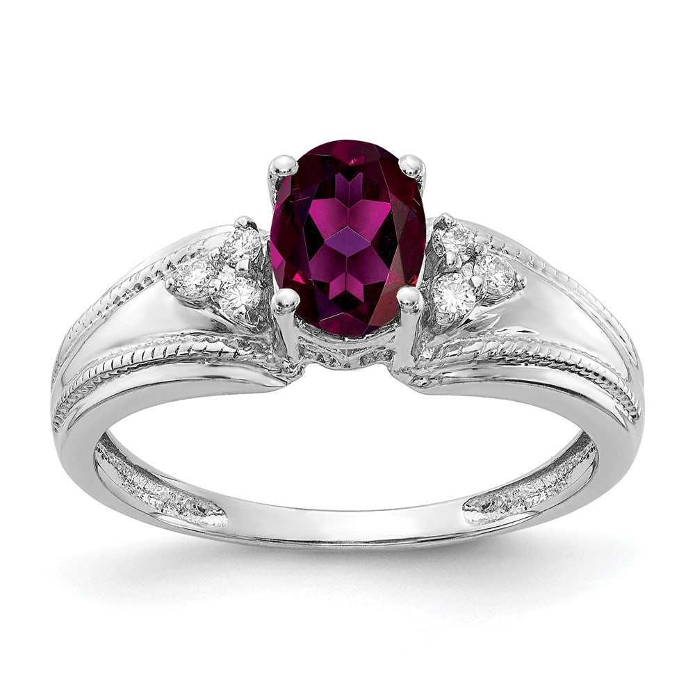 14K Weißgold 7x5mm Oval Rhodolith Granat Vs Diamant Ring