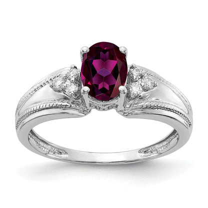14K Weißgold 7x5mm Oval Rhodolith Granat A Diamant Ring