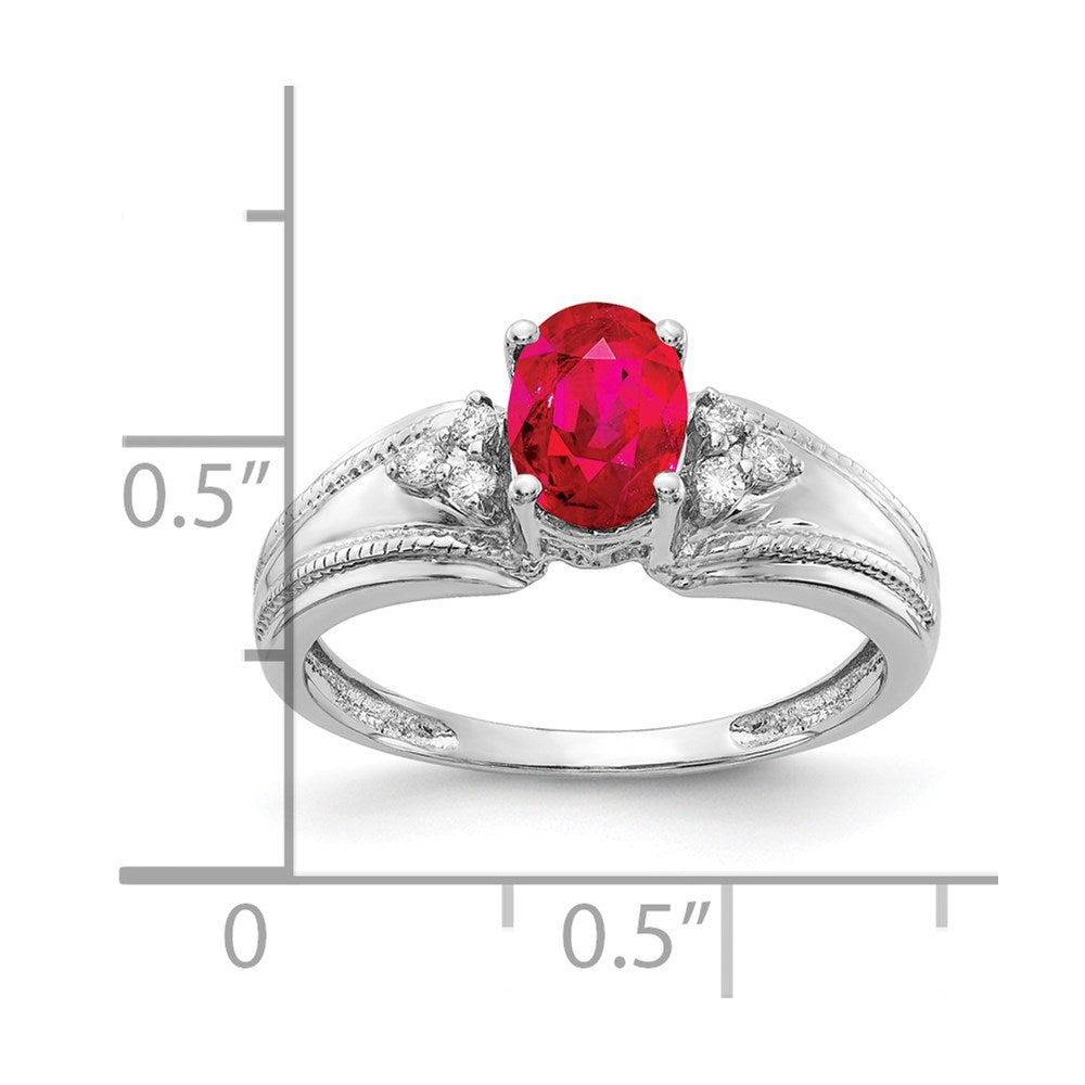14K Weißgold 7x5mm Oval Rubin Vs Diamant Ring