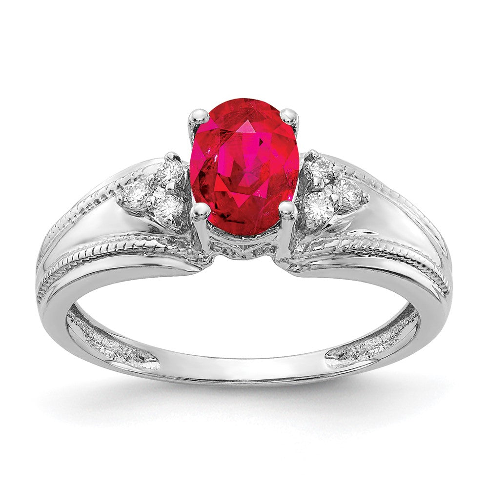 14K Weißgold 7x5mm Oval Rubin Vs Diamant Ring