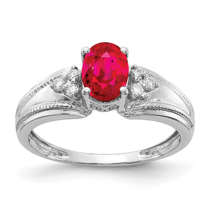 14K Weißgold 7x5mm Oval Rubin A Echt Diamant Ring