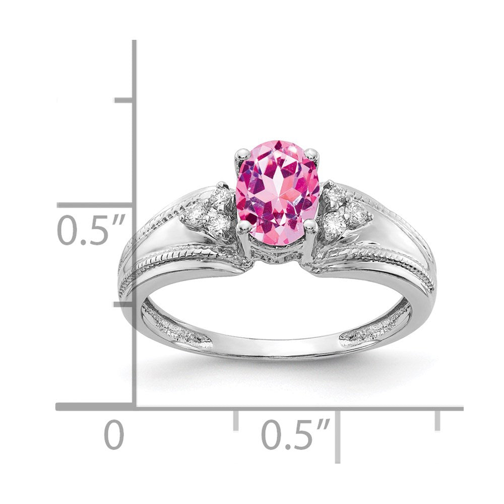 14K Weißgold 7x5mm Oval Rosa Saphir A Echt Diamant Ring