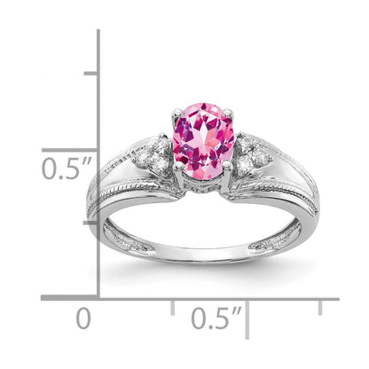 14K Weißgold 7x5mm Oval Rosa Saphir A Echt Diamant Ring