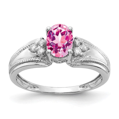 14K Weißgold 7x5mm Oval Rosa Saphir A Echt Diamant Ring