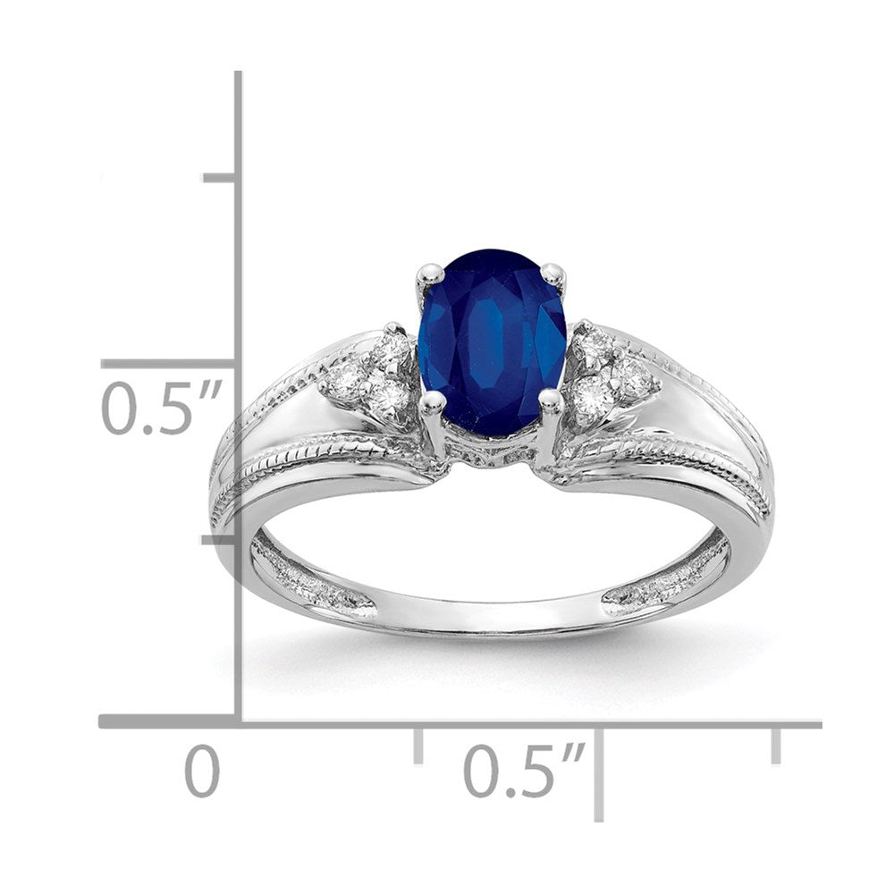14K Weißgold 7x5mm Oval Saphir A Echt Diamant Ring