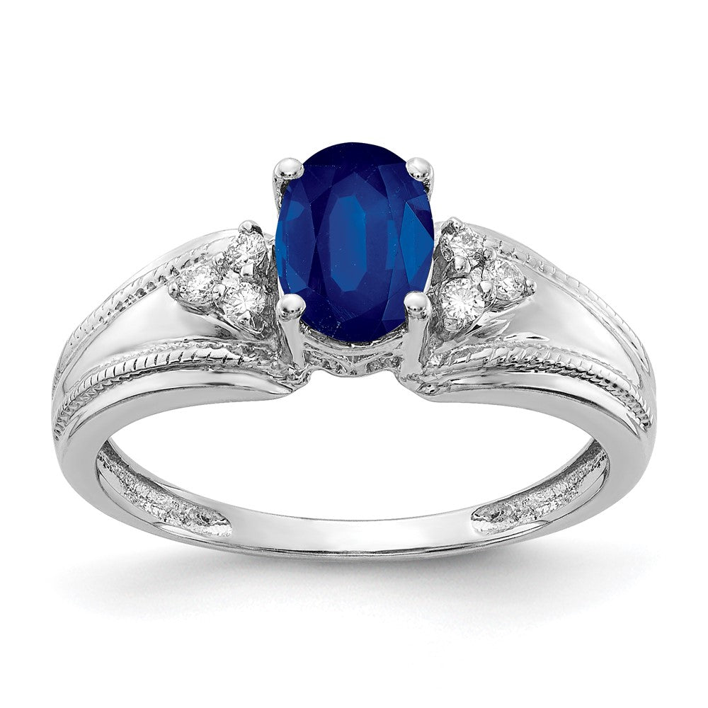 14K Weißgold 7x5mm Oval Saphir Aa Diamant Ring