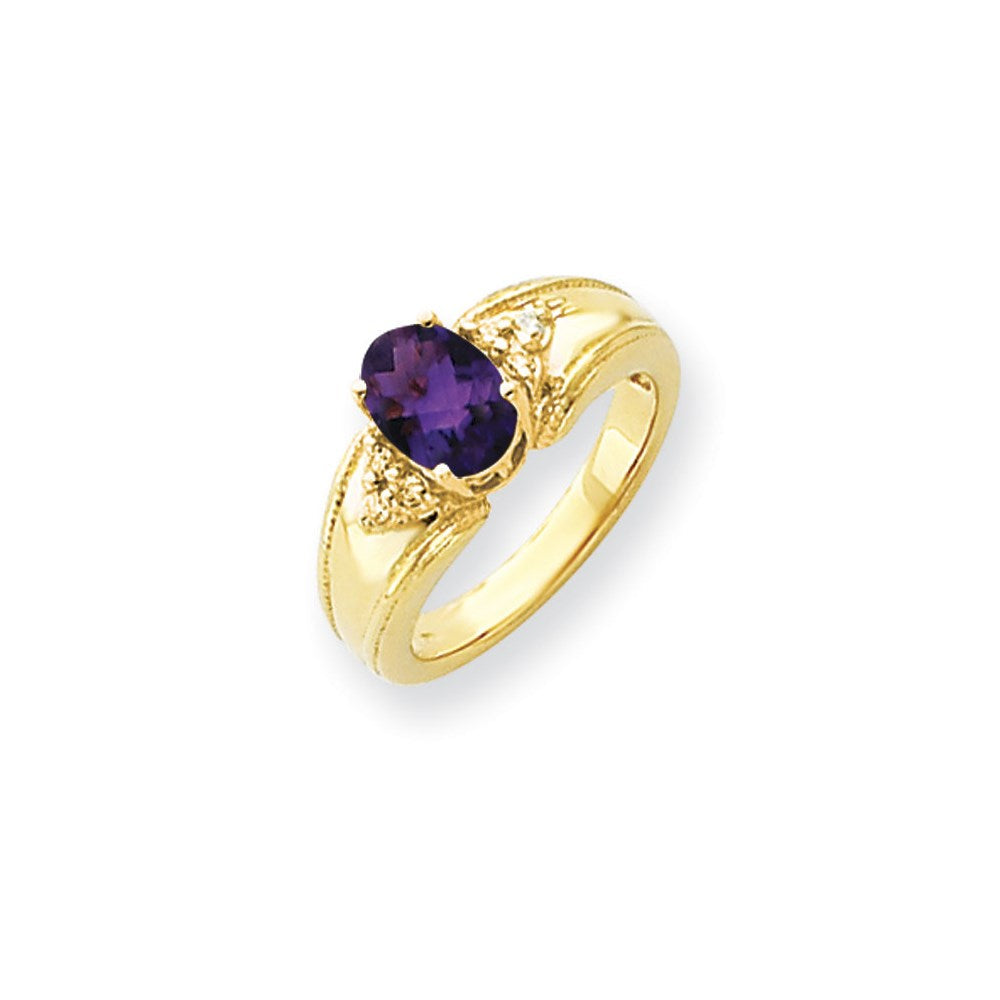 14K Gelbgold 8x6mm Oval Amethyst Karo A Diamant Ring