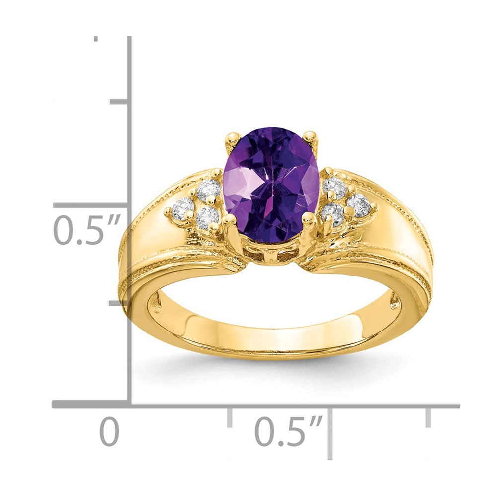14K Gelbgold 8x6mm Oval Amethyst Vs Diamant Ring