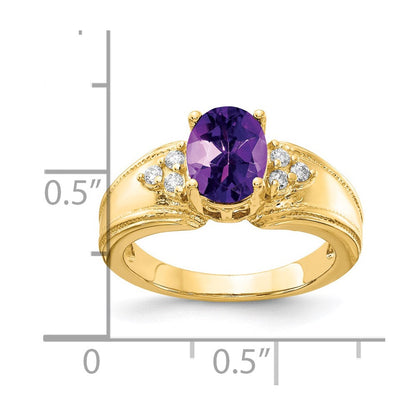 14K Gelbgold 8x6mm Oval Amethyst A Echt Diamant Ring