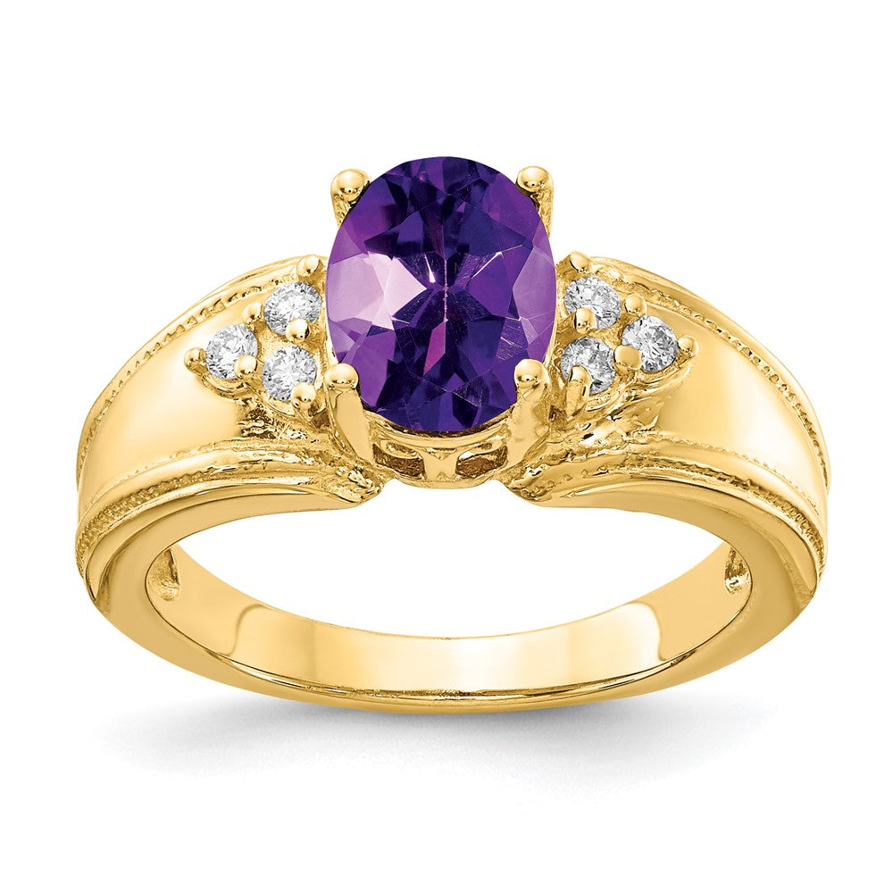 14K Gelbgold 8x6mm Oval Amethyst Vs Diamant Ring