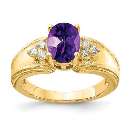14K Gelbgold 8x6mm Oval Amethyst Aaa Diamant Ring