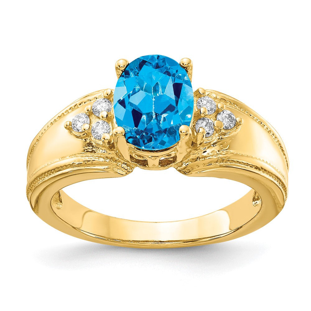 14K Gelbgold 8x6mm Oval Blautopas Vs Diamant Ring