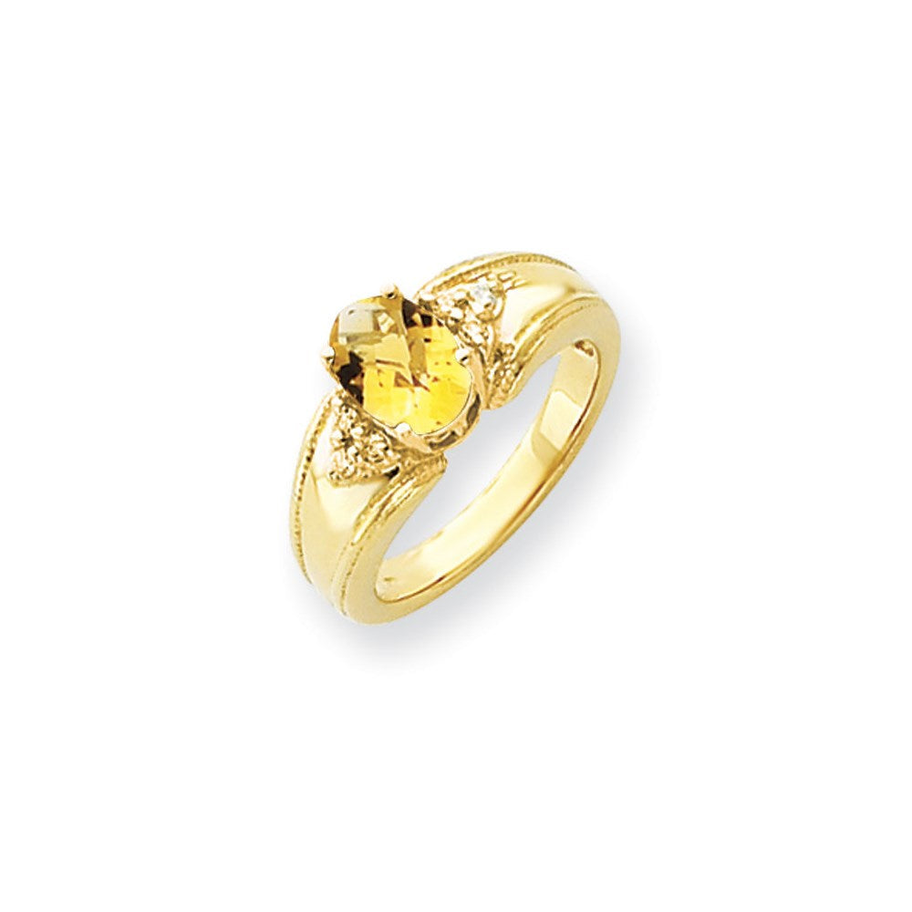 14K Gelbgold 8x6mm Oval Citrin Karo A Diamant Ring