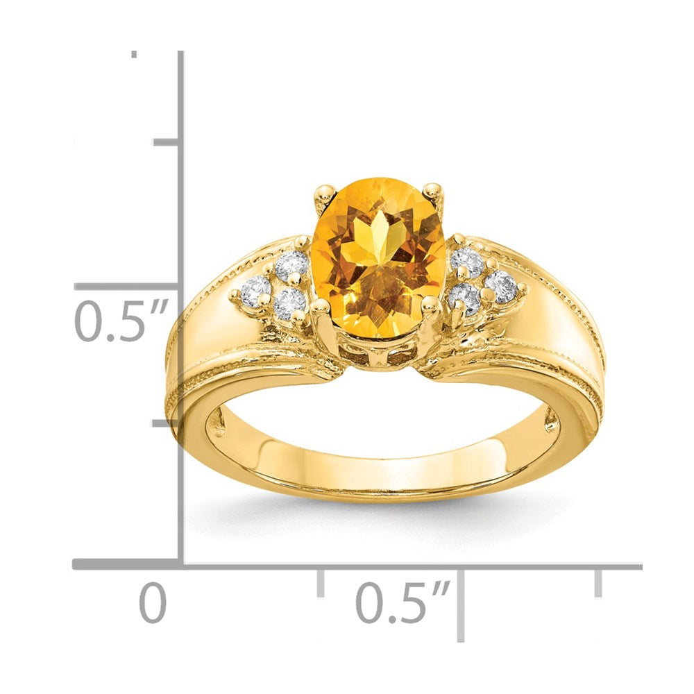 14K Gelbgold 8x6mm Oval Citrin Aa Diamant Ring