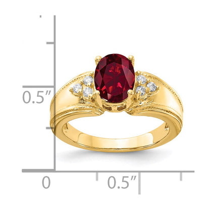 14K Gelbgold 8x6mm Oval Erzeugt Rubin Aa Diamant Ring