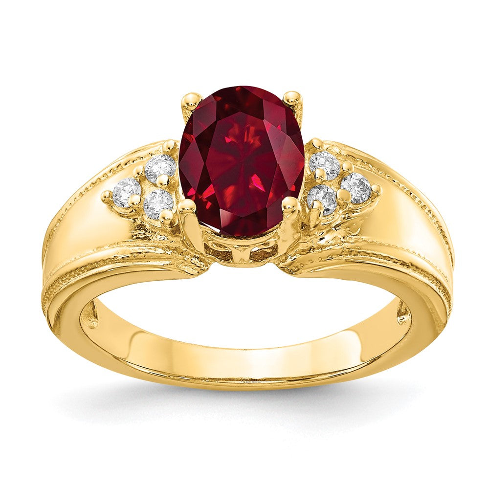 14K Gelbgold 8x6mm Oval Erzeugt Rubin Aa Diamant Ring