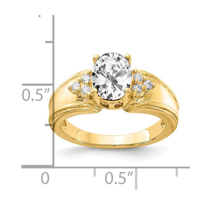14K Gelbgold 8x6mm Oval Zirkonia Aa Diamant Ring