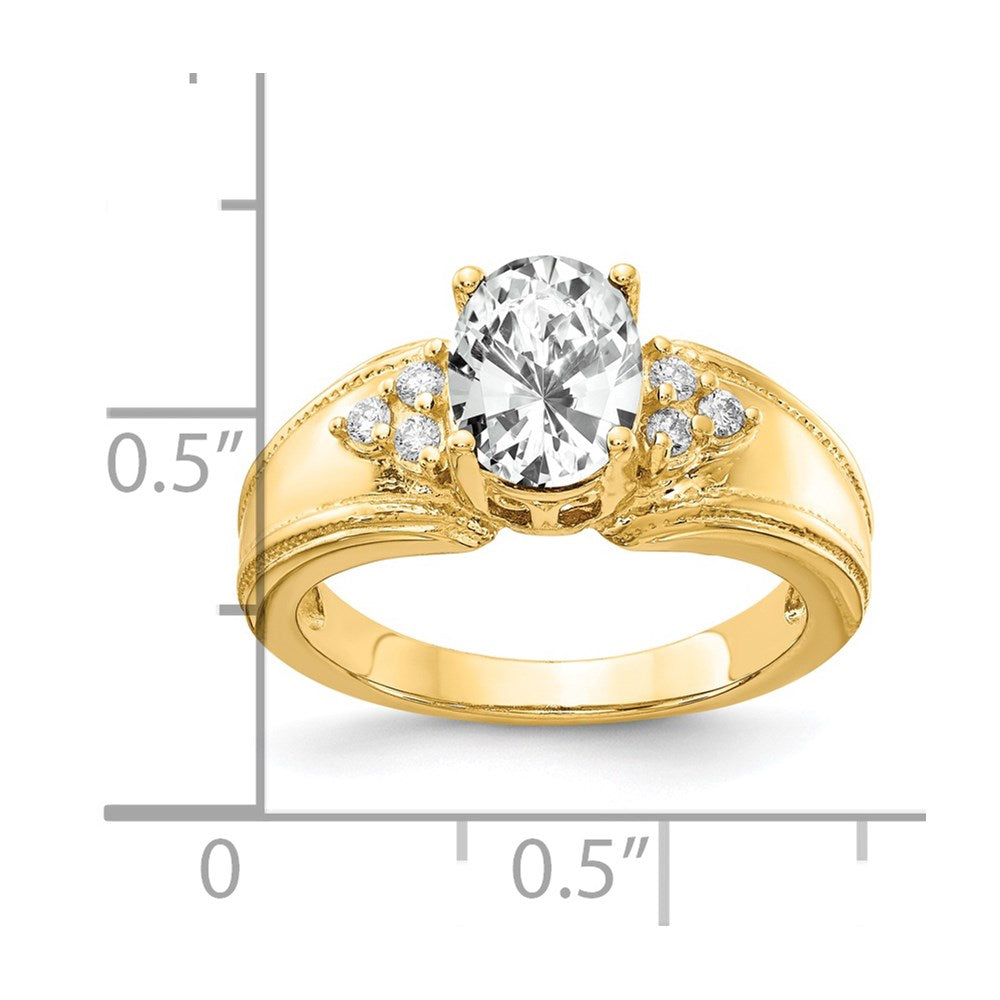 14K Gelbgold 8x6mm Oval Zirkonia Vs Diamant Ring
